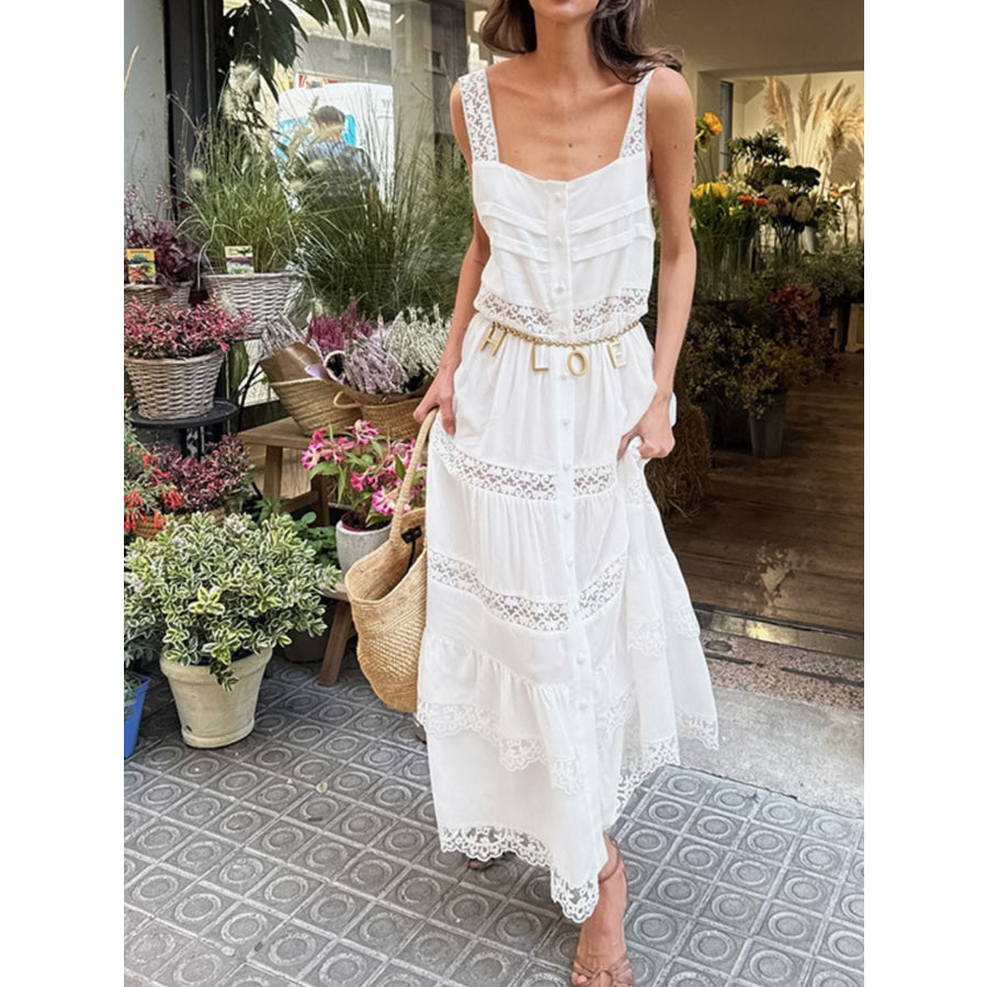 Lace Detail Wide Strap Dress White / S Apparel and Accessories