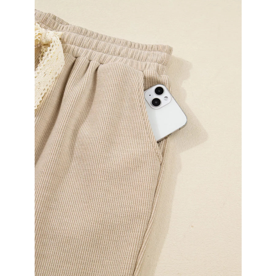 Lace Drawstring Hoodie and High Waist Pants Corduroy Suit Apparel and Accessories
