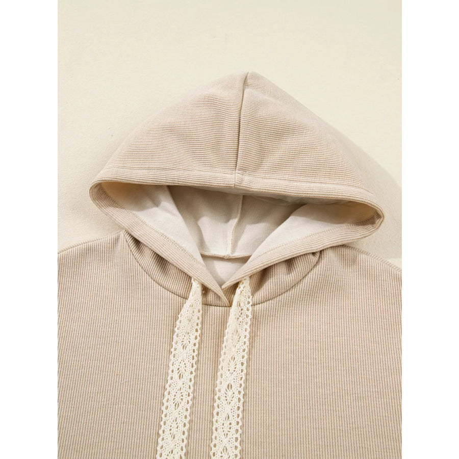 Lace Drawstring Hoodie and High Waist Pants Corduroy Suit Apparel and Accessories