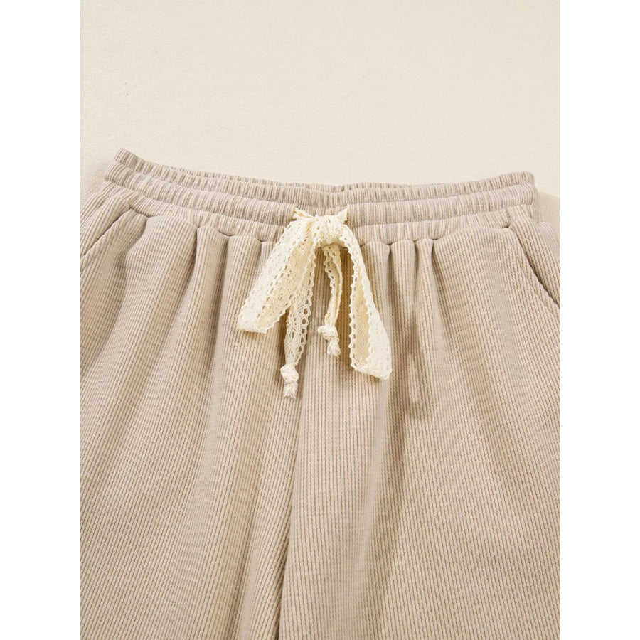 Lace Drawstring Hoodie and High Waist Pants Corduroy Suit Apparel and Accessories