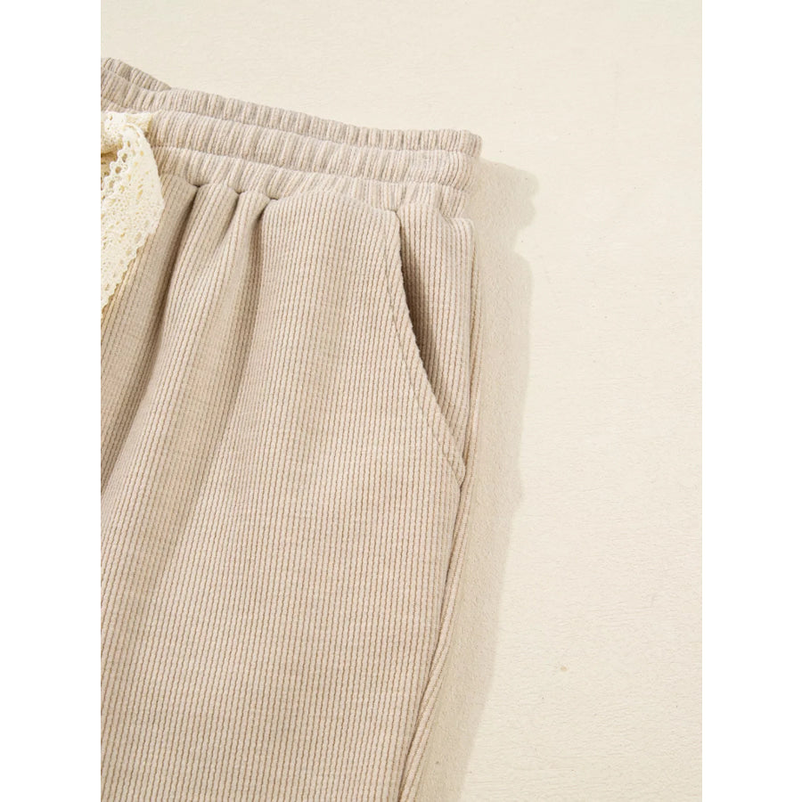 Lace Drawstring Hoodie and High Waist Pants Corduroy Suit Apparel and Accessories