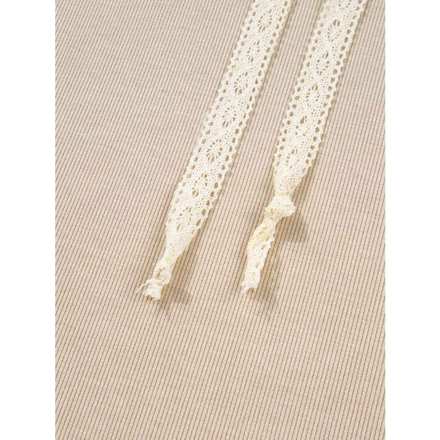 Lace Drawstring Hoodie and High Waist Pants Corduroy Suit Apparel and Accessories