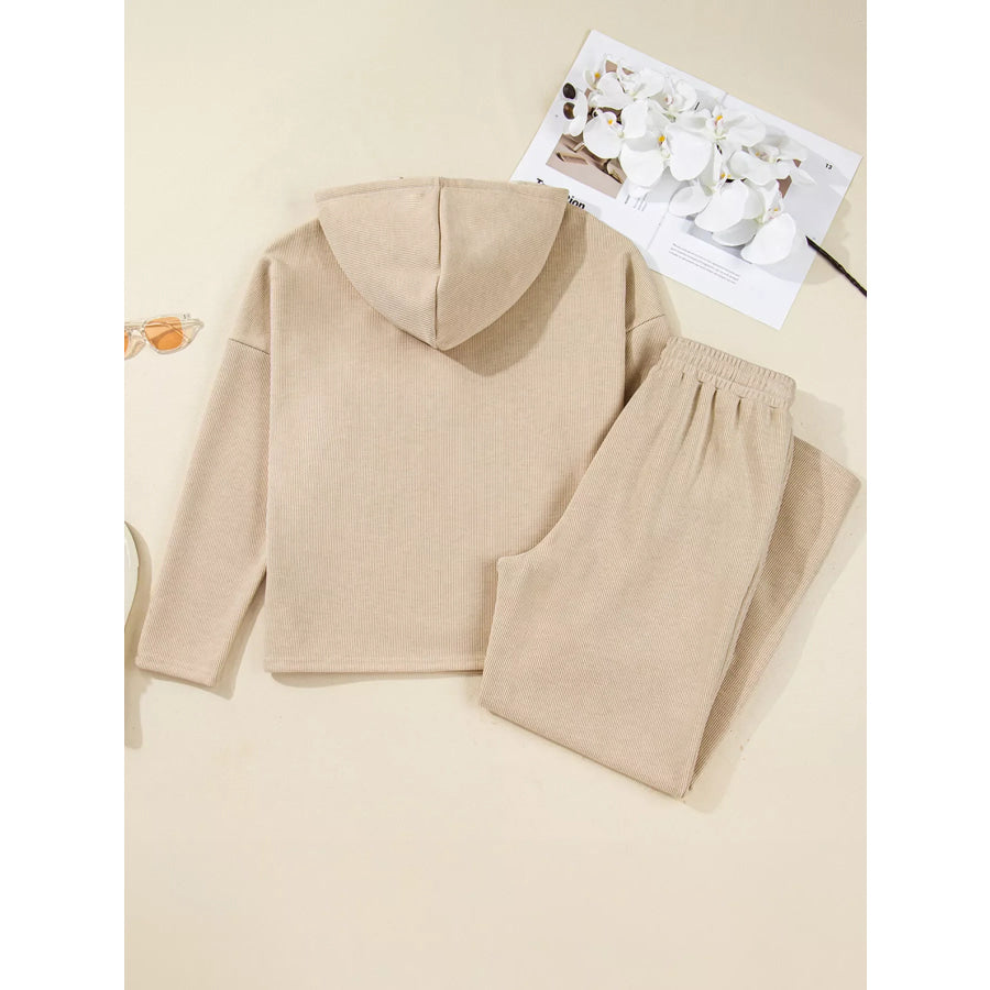 Lace Drawstring Hoodie and High Waist Pants Corduroy Suit Apparel and Accessories