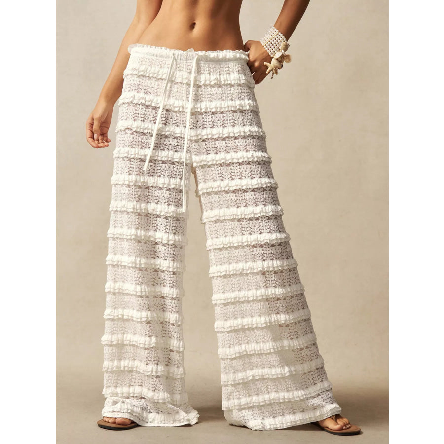 Lace Drawstring Wide-Leg Pants White / S Apparel and Accessories