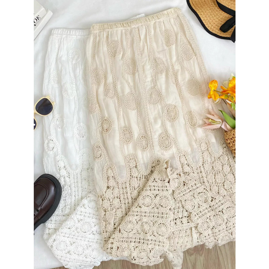Lace Elastic Waist Midi Skirt Apparel and Accessories