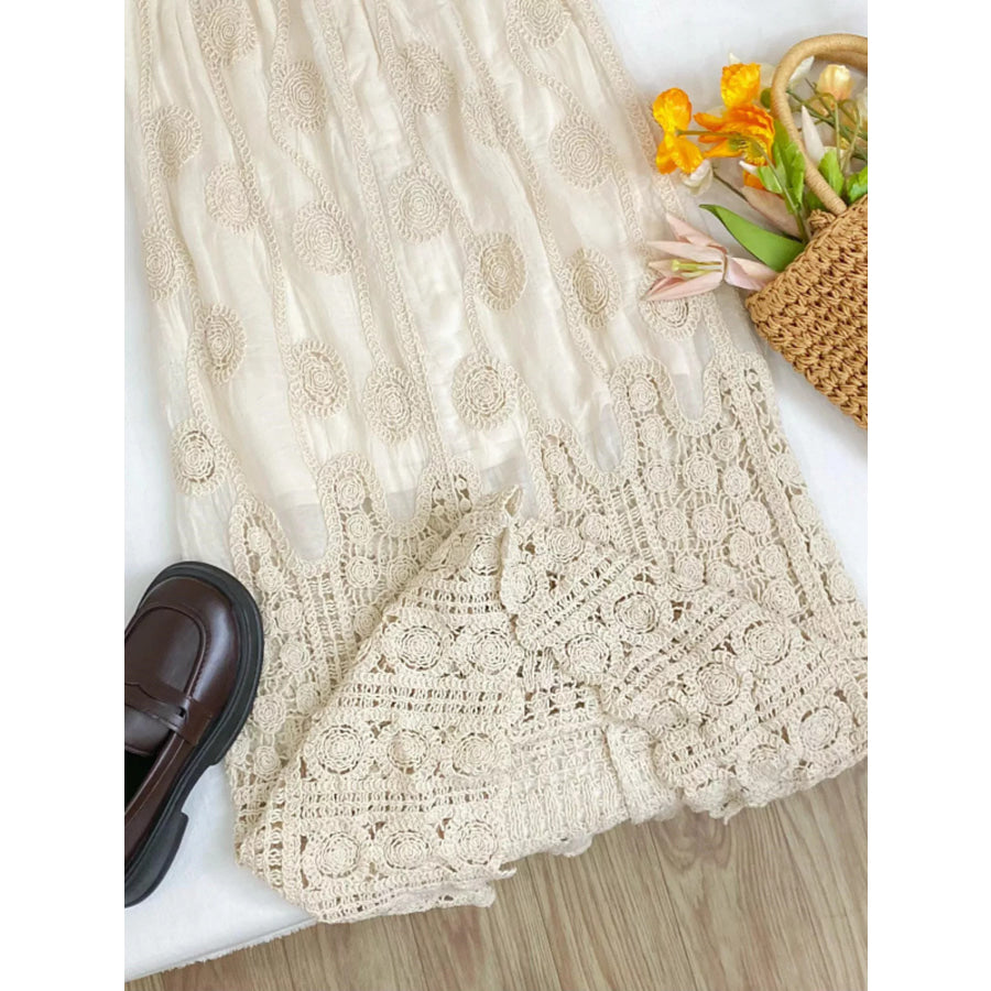 Lace Elastic Waist Midi Skirt Apparel and Accessories