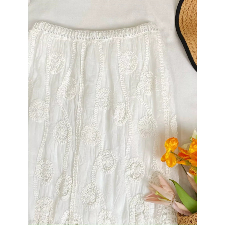 Lace Elastic Waist Midi Skirt Apparel and Accessories