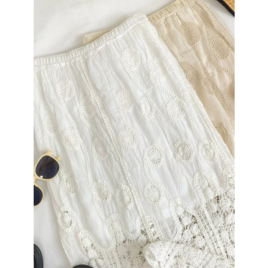 Lace Elastic Waist Midi Skirt Apparel and Accessories