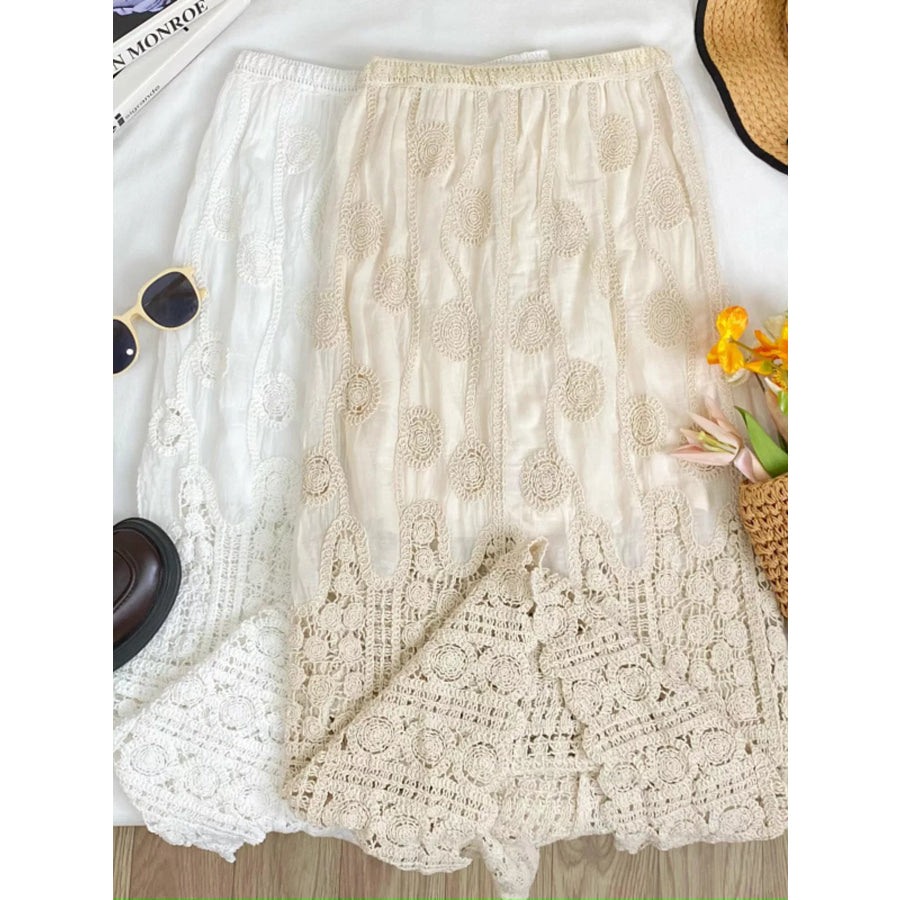 Lace Elastic Waist Midi Skirt Apparel and Accessories