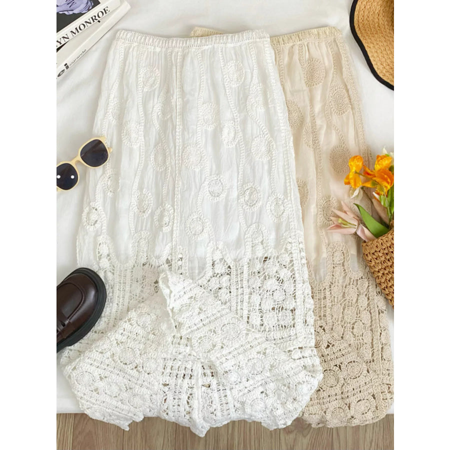 Lace Elastic Waist Midi Skirt Apparel and Accessories