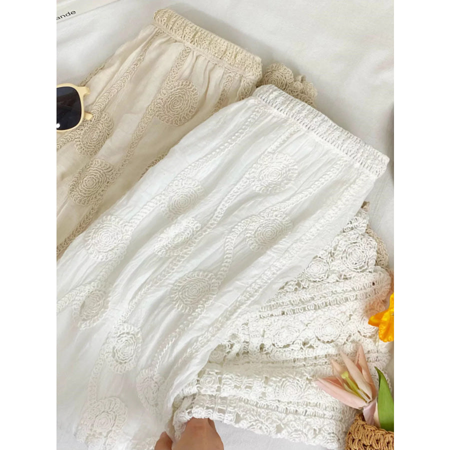 Lace Elastic Waist Midi Skirt Apparel and Accessories