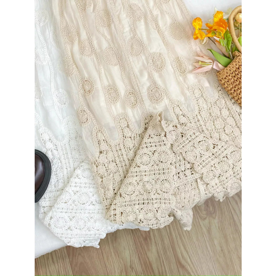 Lace Elastic Waist Midi Skirt Apparel and Accessories