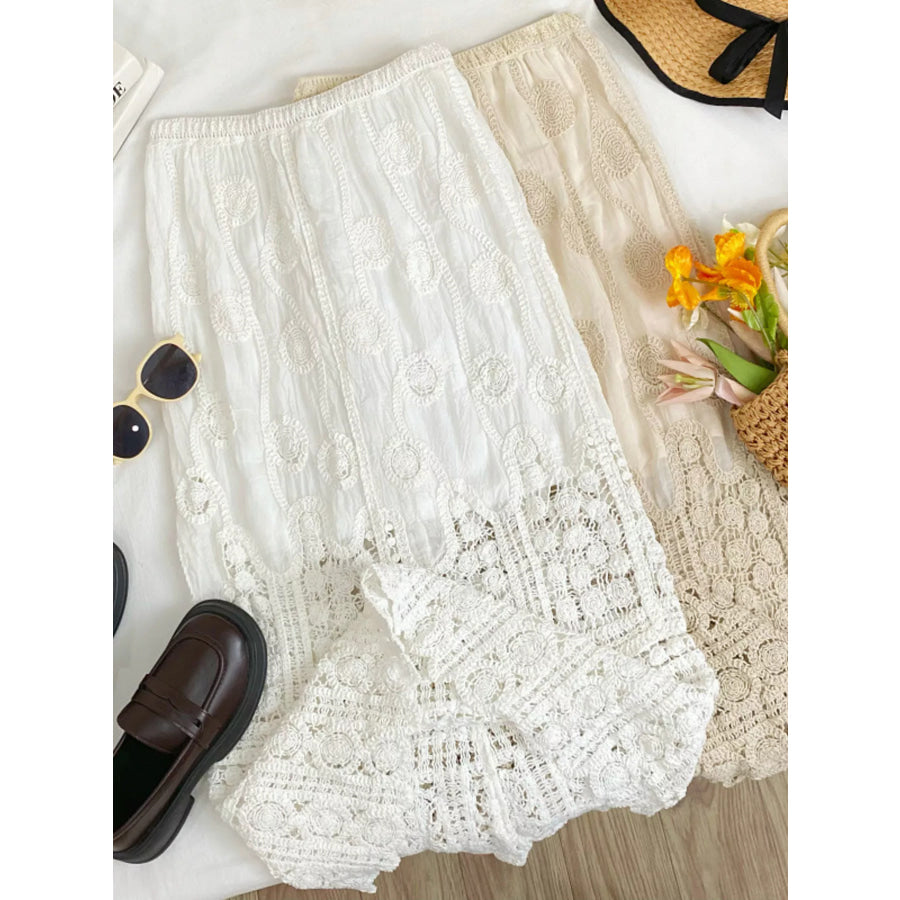 Lace Elastic Waist Midi Skirt White / one size Apparel and Accessories