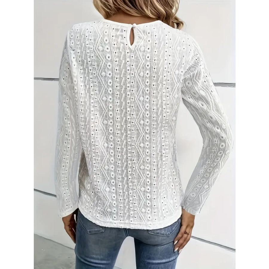 Lace Eyelet Long Sleeve Top White / S Apparel and Accessories