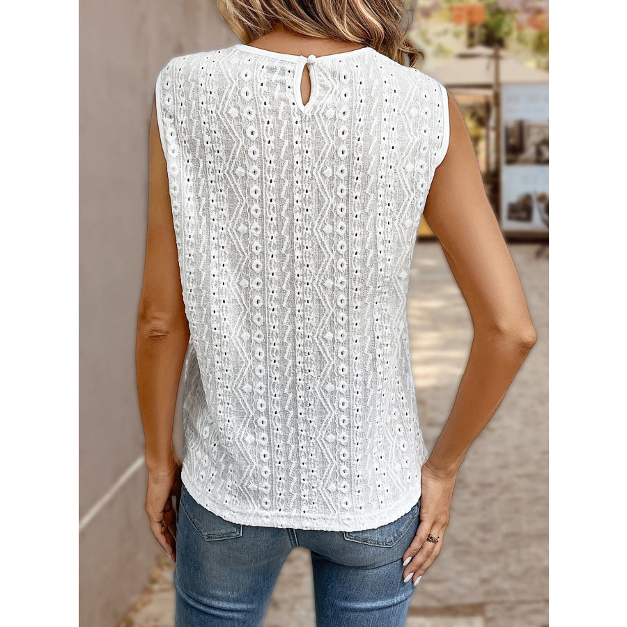 Lace Eyelet Sleeveless Top White / S Apparel and Accessories