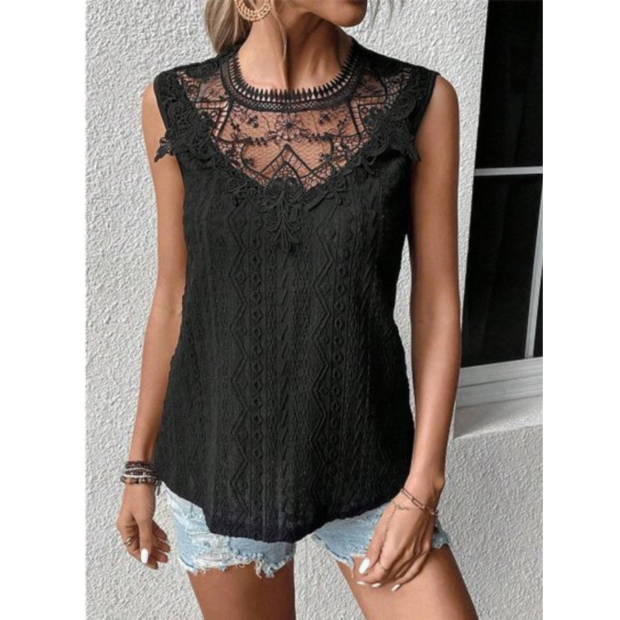 Lace Eyelet Sleeveless Top Black / S Apparel and Accessories