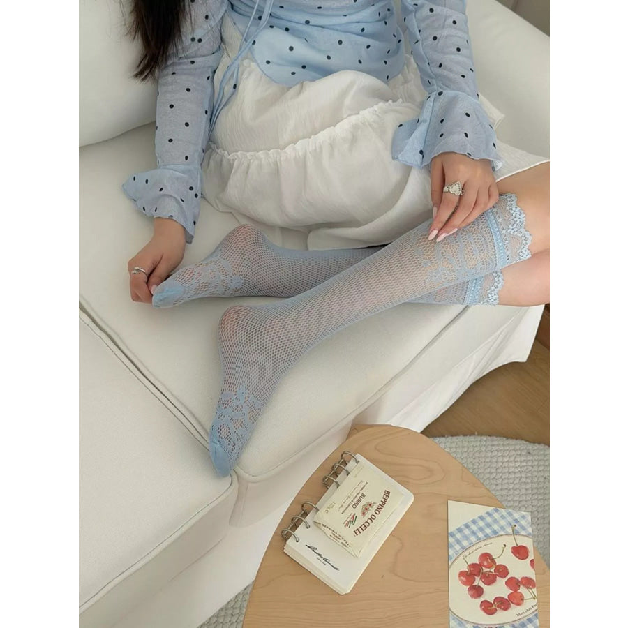 Lace Fishnet Knee-High Socks Apparel and Accessories