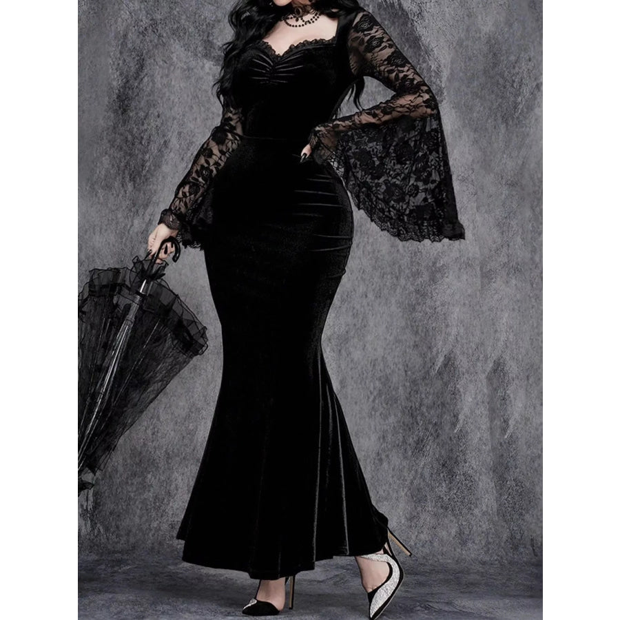 Lace Flare Sleeve Maxi Dress Apparel and Accessories