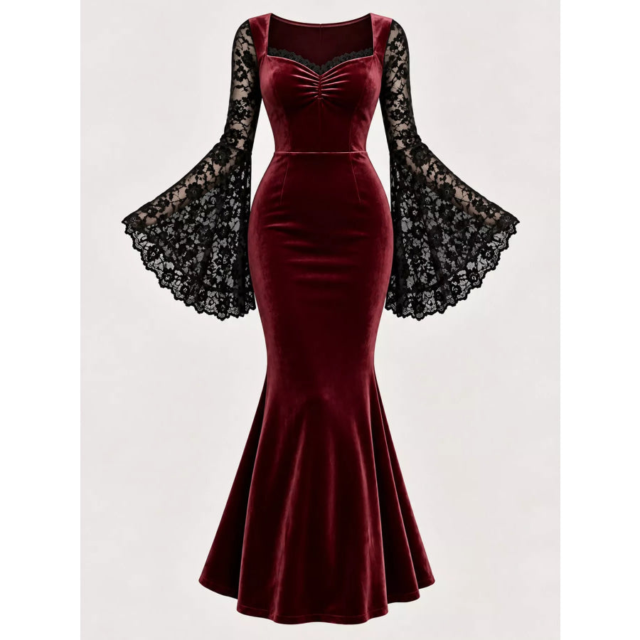 Lace Flare Sleeve Maxi Dress Apparel and Accessories