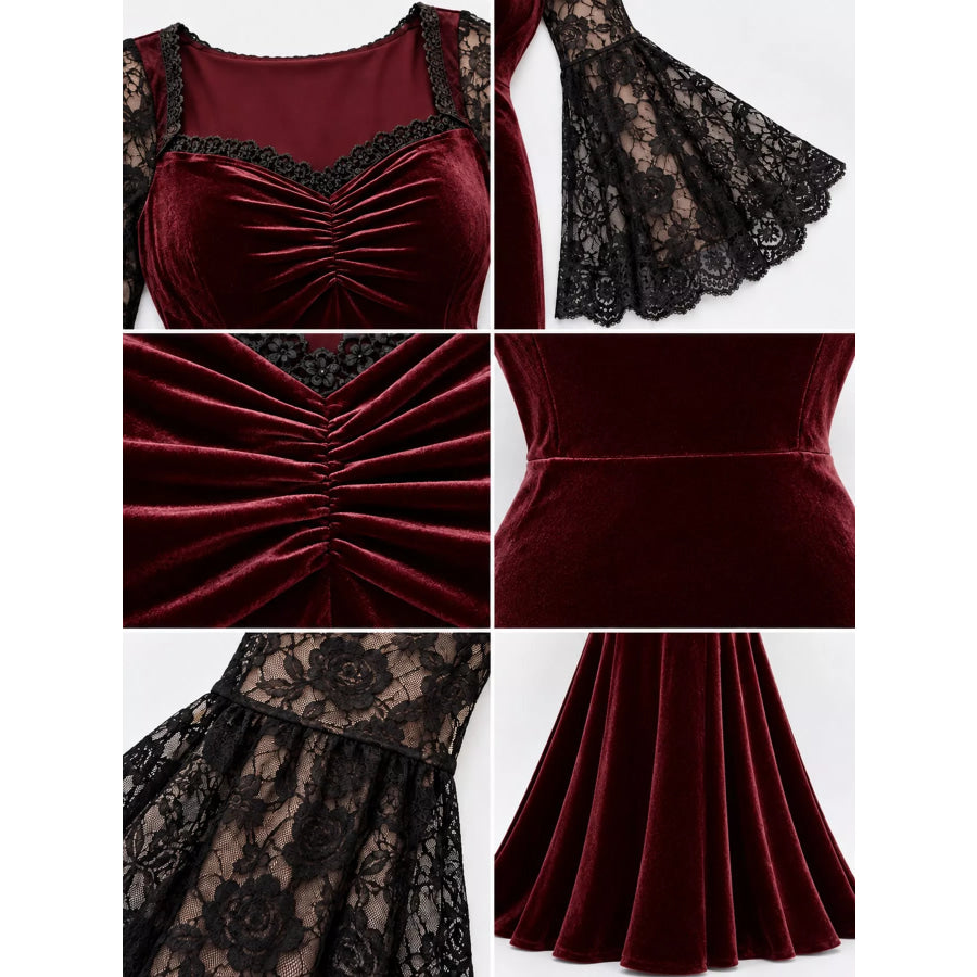 Lace Flare Sleeve Maxi Dress Apparel and Accessories