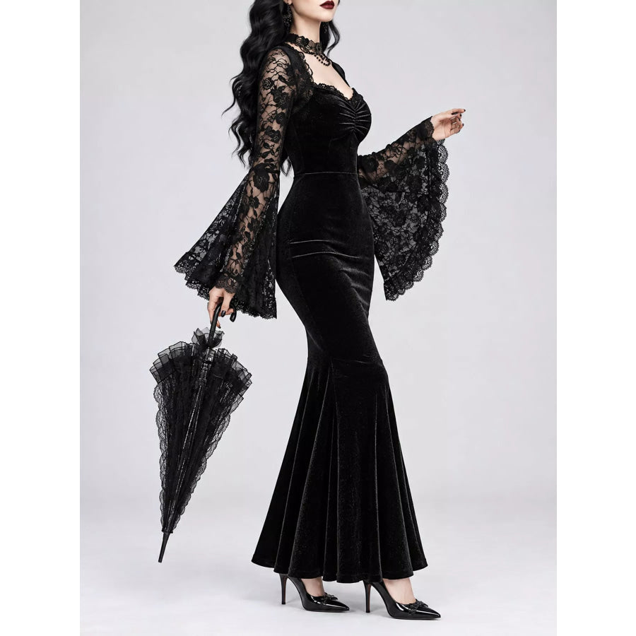 Lace Flare Sleeve Maxi Dress Apparel and Accessories