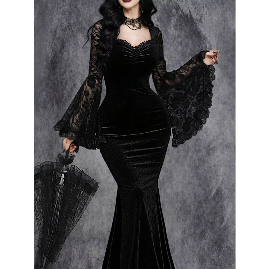 Lace Flare Sleeve Maxi Dress Apparel and Accessories