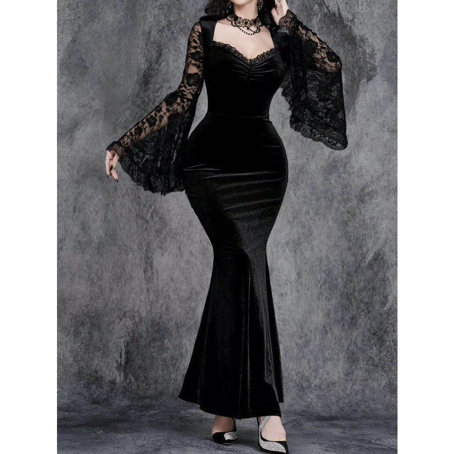 Lace Flare Sleeve Maxi Dress Black / S Apparel and Accessories