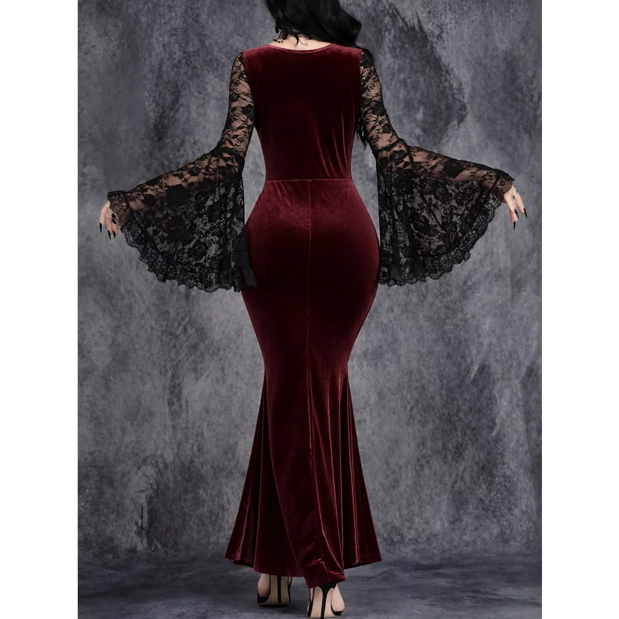 Lace Flare Sleeve Maxi Dress Apparel and Accessories