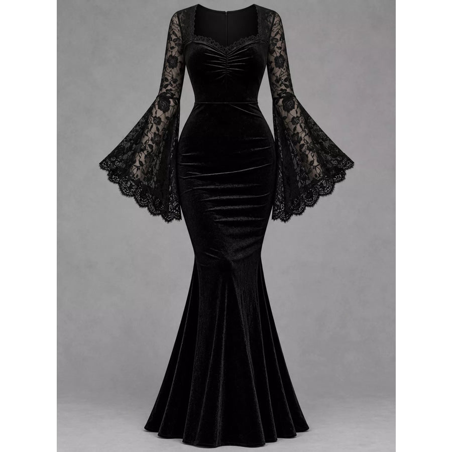 Lace Flare Sleeve Maxi Dress Apparel and Accessories