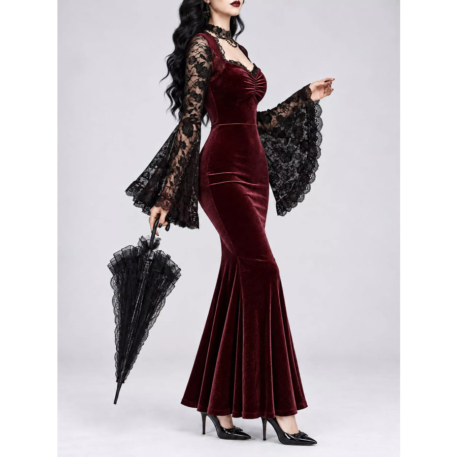 Lace Flare Sleeve Maxi Dress Apparel and Accessories
