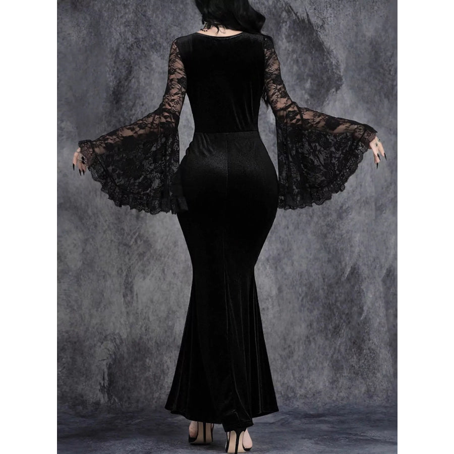 Lace Flare Sleeve Maxi Dress Apparel and Accessories