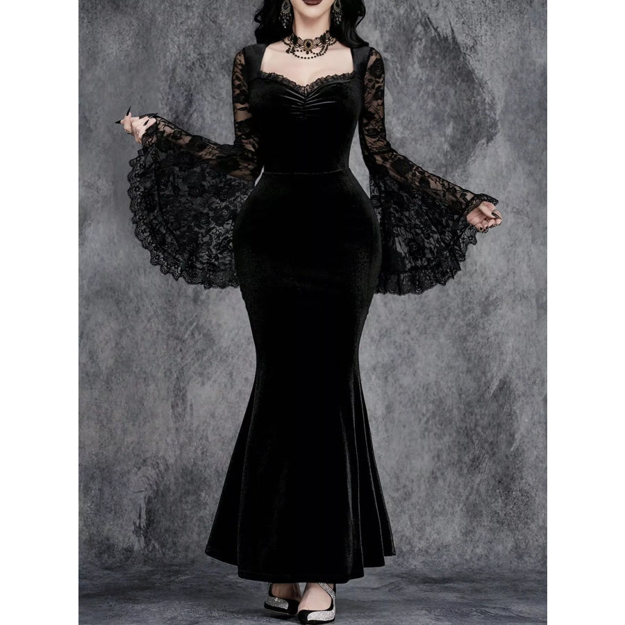 Lace Flare Sleeve Maxi Dress Black / S Apparel and Accessories
