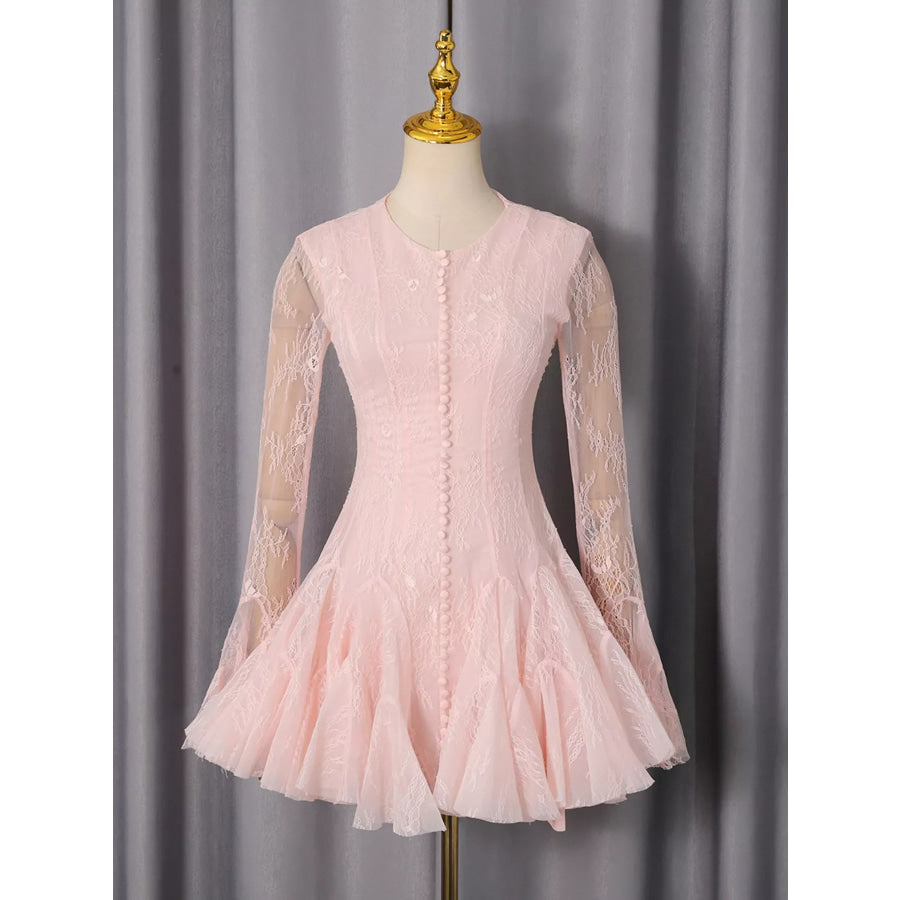 Lace Flare Sleeve Mini Dress Pink / S Apparel and Accessories