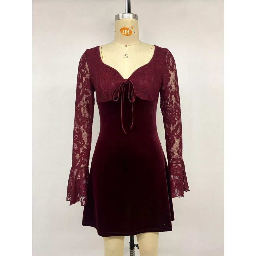 Lace Flare Sleeve Mini Dress Apparel and Accessories