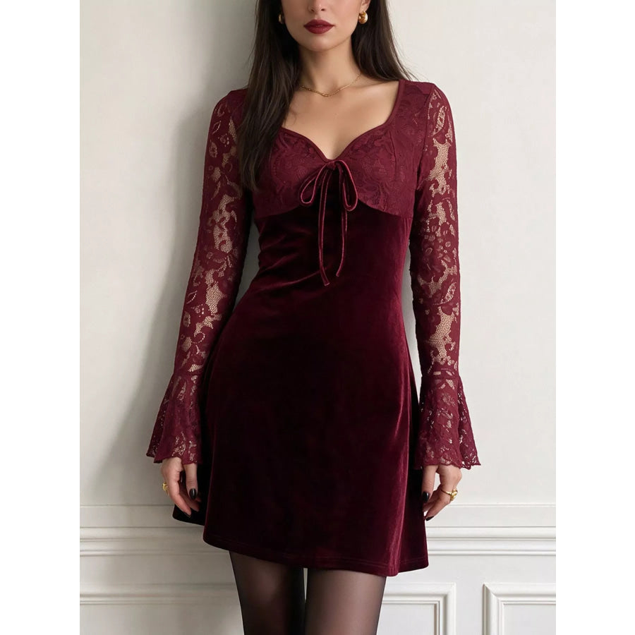 Lace Flare Sleeve Mini Dress Apparel and Accessories