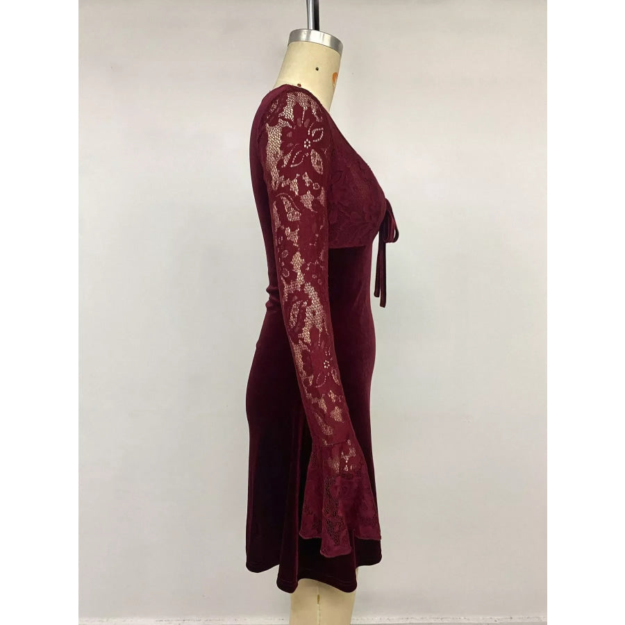Lace Flare Sleeve Mini Dress Apparel and Accessories
