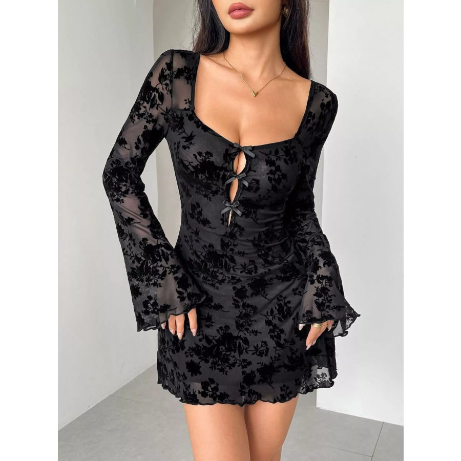 Lace Flare Sleeve Mini Dress Black / S Apparel and Accessories