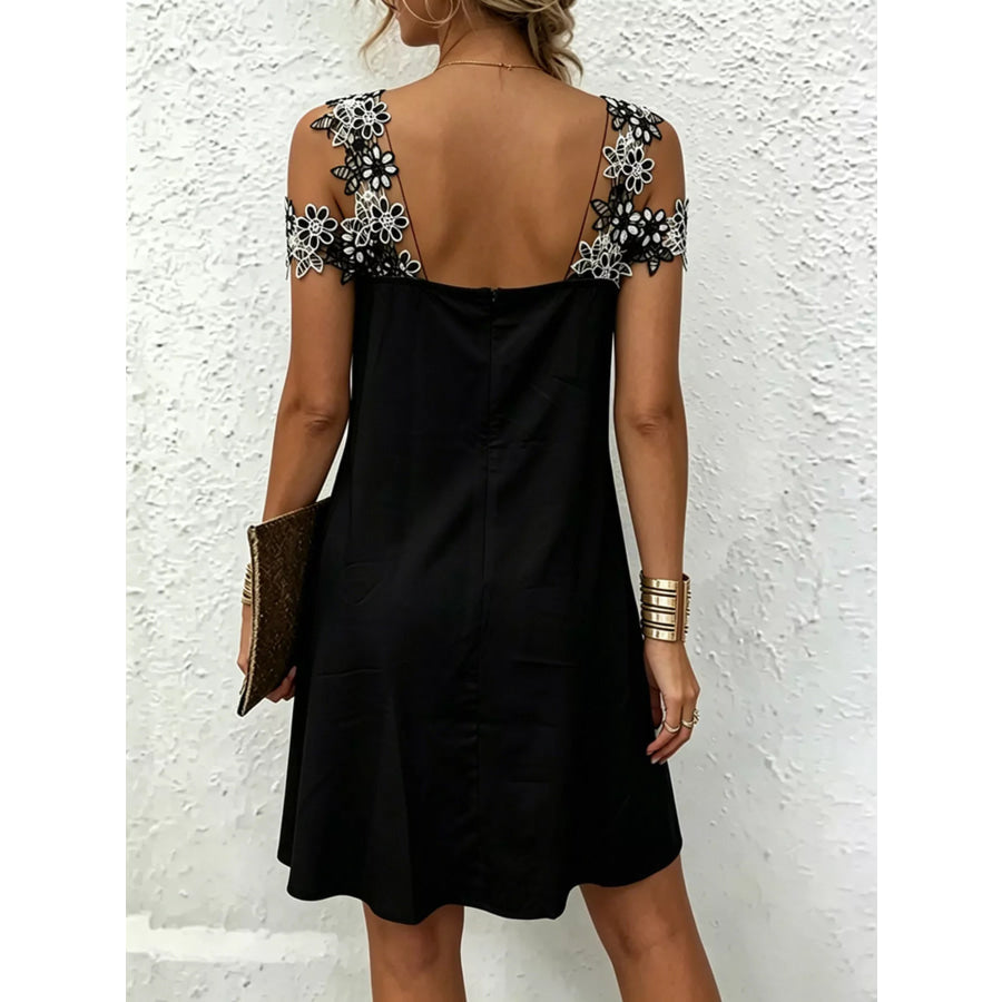 Lace Floral Trim Cold Shoulder Mini Dress Apparel and Accessories
