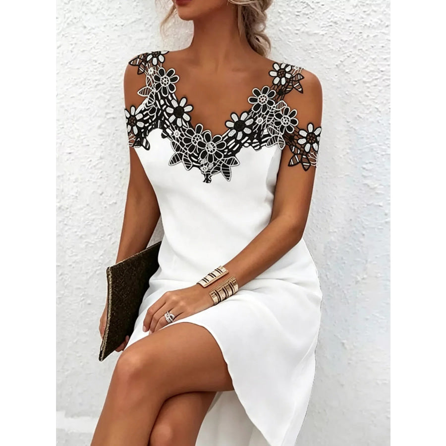 Lace Floral Trim Cold Shoulder Mini Dress Apparel and Accessories