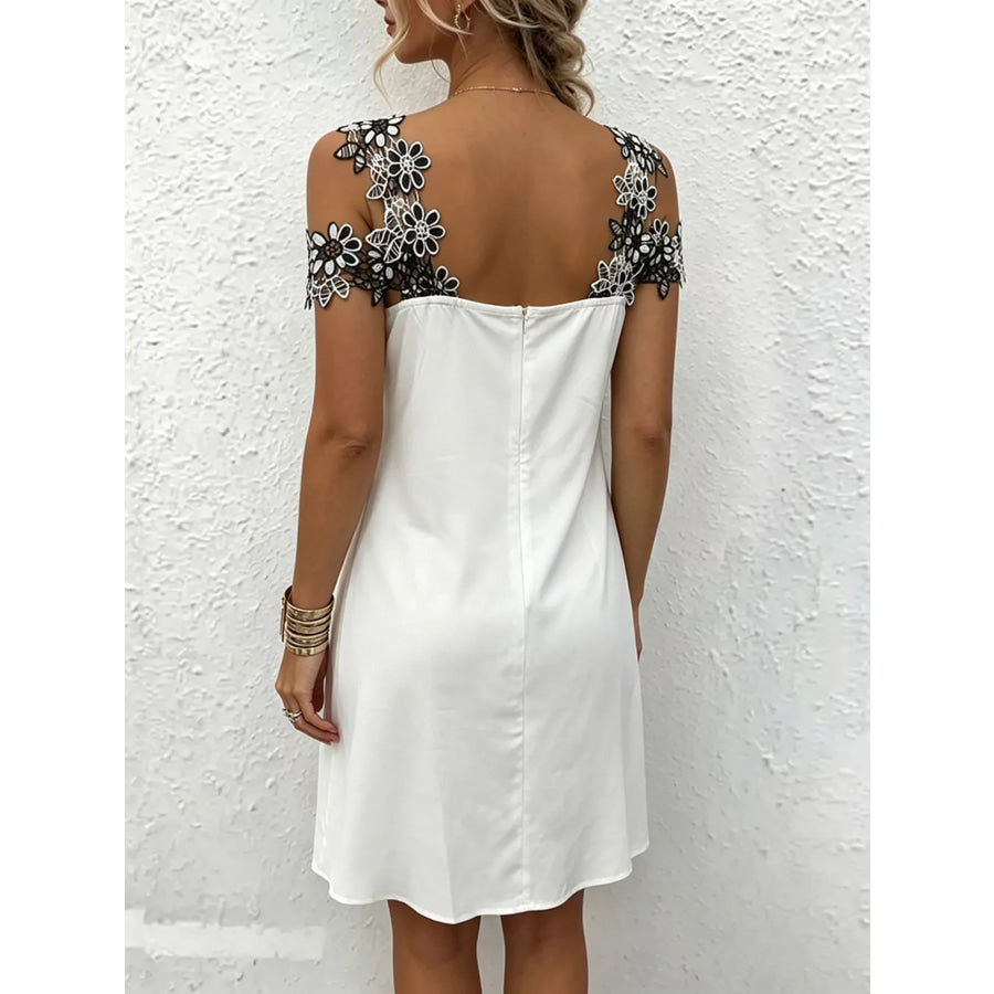 Lace Floral Trim Cold Shoulder Mini Dress Apparel and Accessories