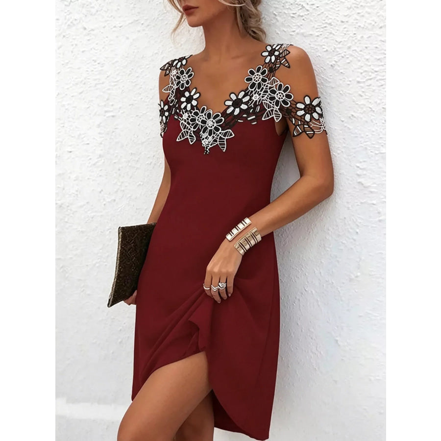 Lace Floral Trim Cold Shoulder Mini Dress Apparel and Accessories