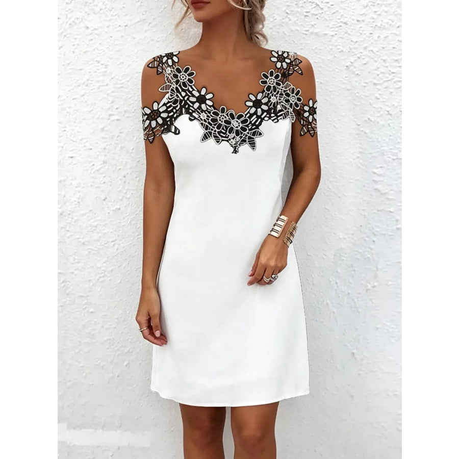 Lace Floral Trim Cold Shoulder Mini Dress White / S Apparel and Accessories