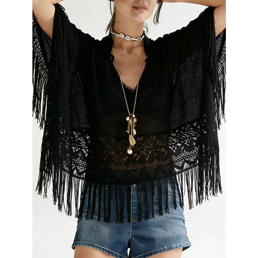 Lace Fringe Cover-Up Black / S Apparel and Accessories