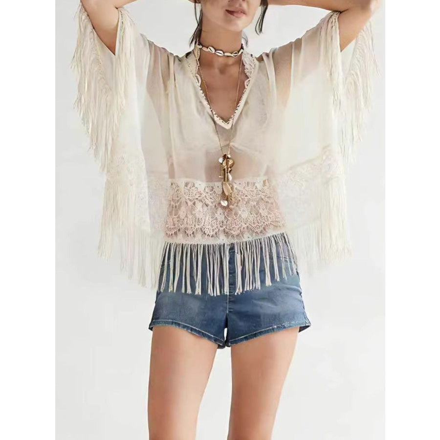 Lace Fringe Cover-Up White / S Apparel and Accessories