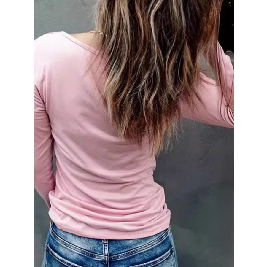 Lace Half Snap Long Sleeve T-Shirt Blush Pink / S Apparel and Accessories
