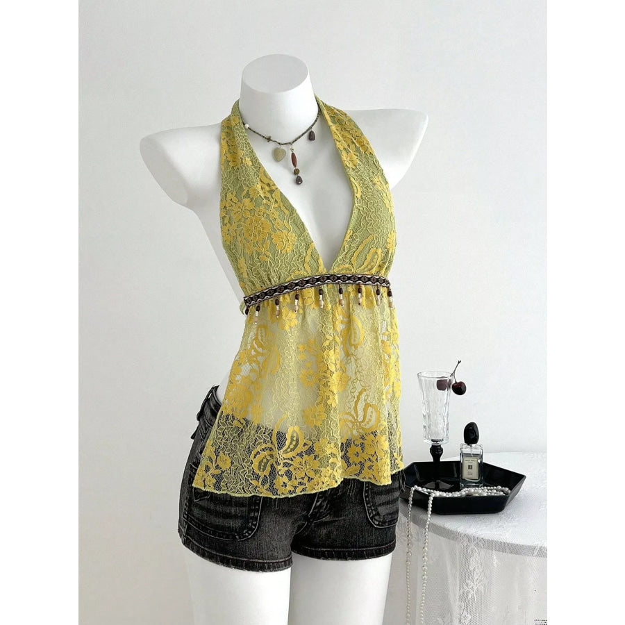 Lace Halter Neck Cami Mustard Yellow / S Apparel and Accessories