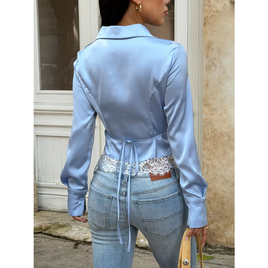 Lace Hem Button Up Shirt Apparel and Accessories