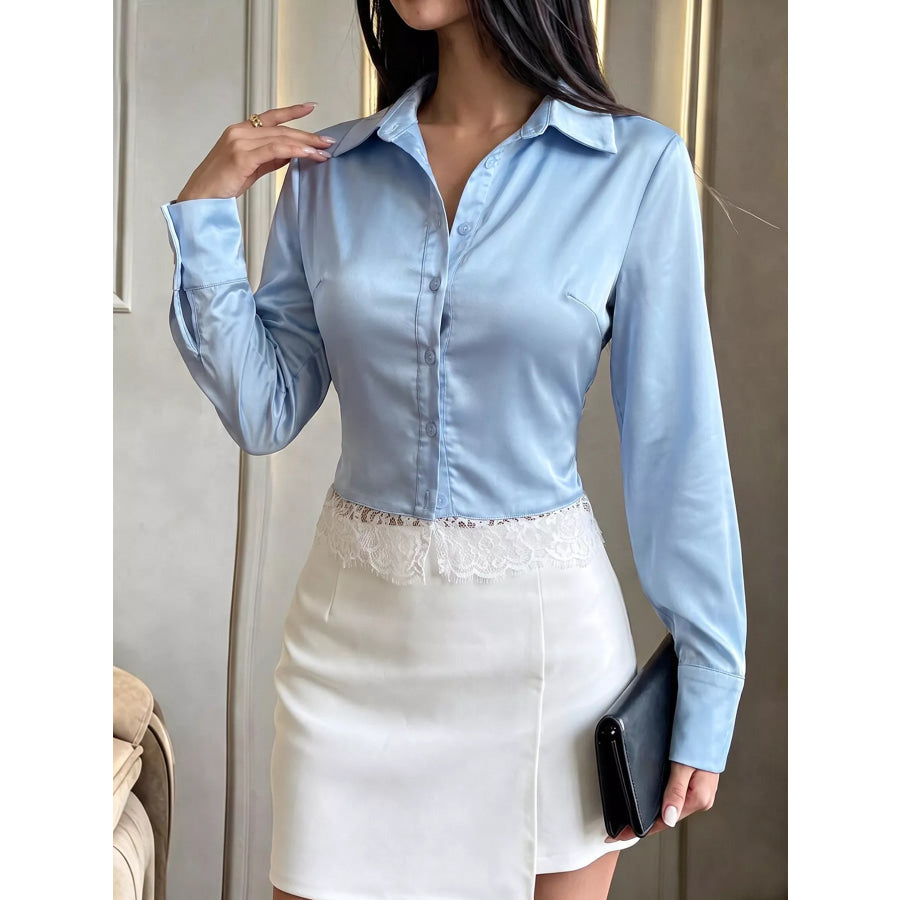 Lace Hem Button Up Shirt Apparel and Accessories