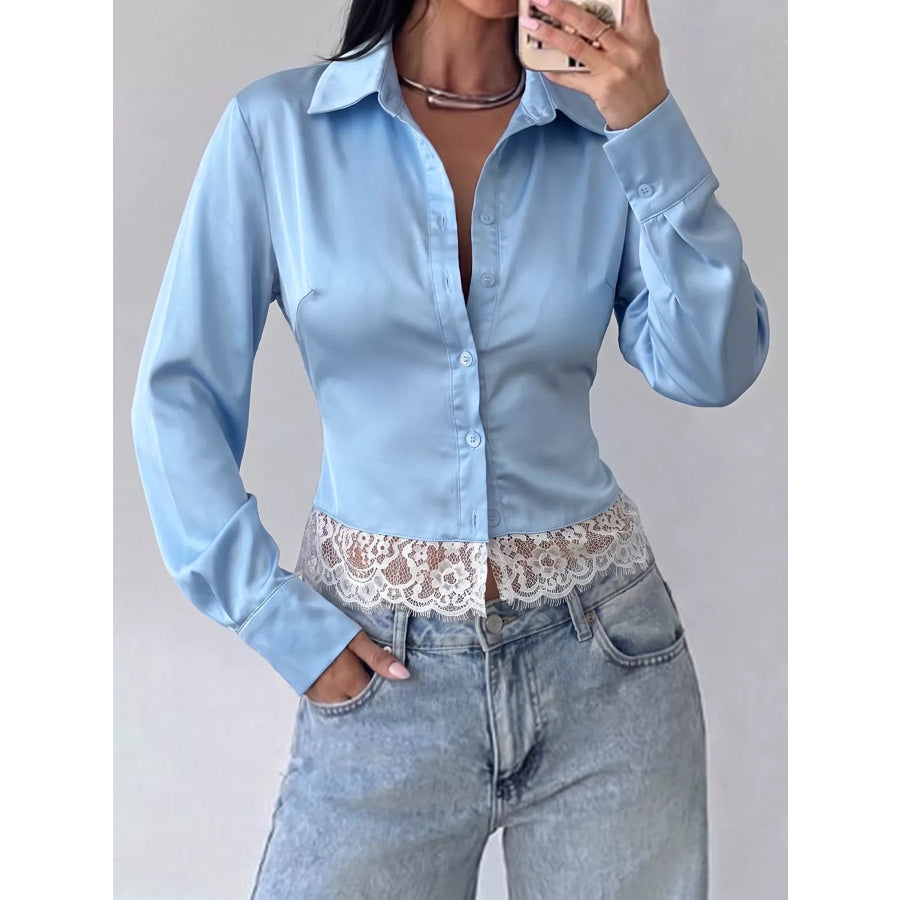 Lace Hem Button Up Shirt Apparel and Accessories
