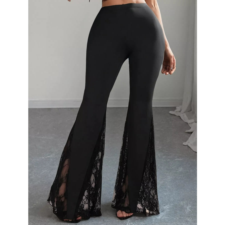 Lace Hem High-Waisted Flare Pants Apparel and Accessories